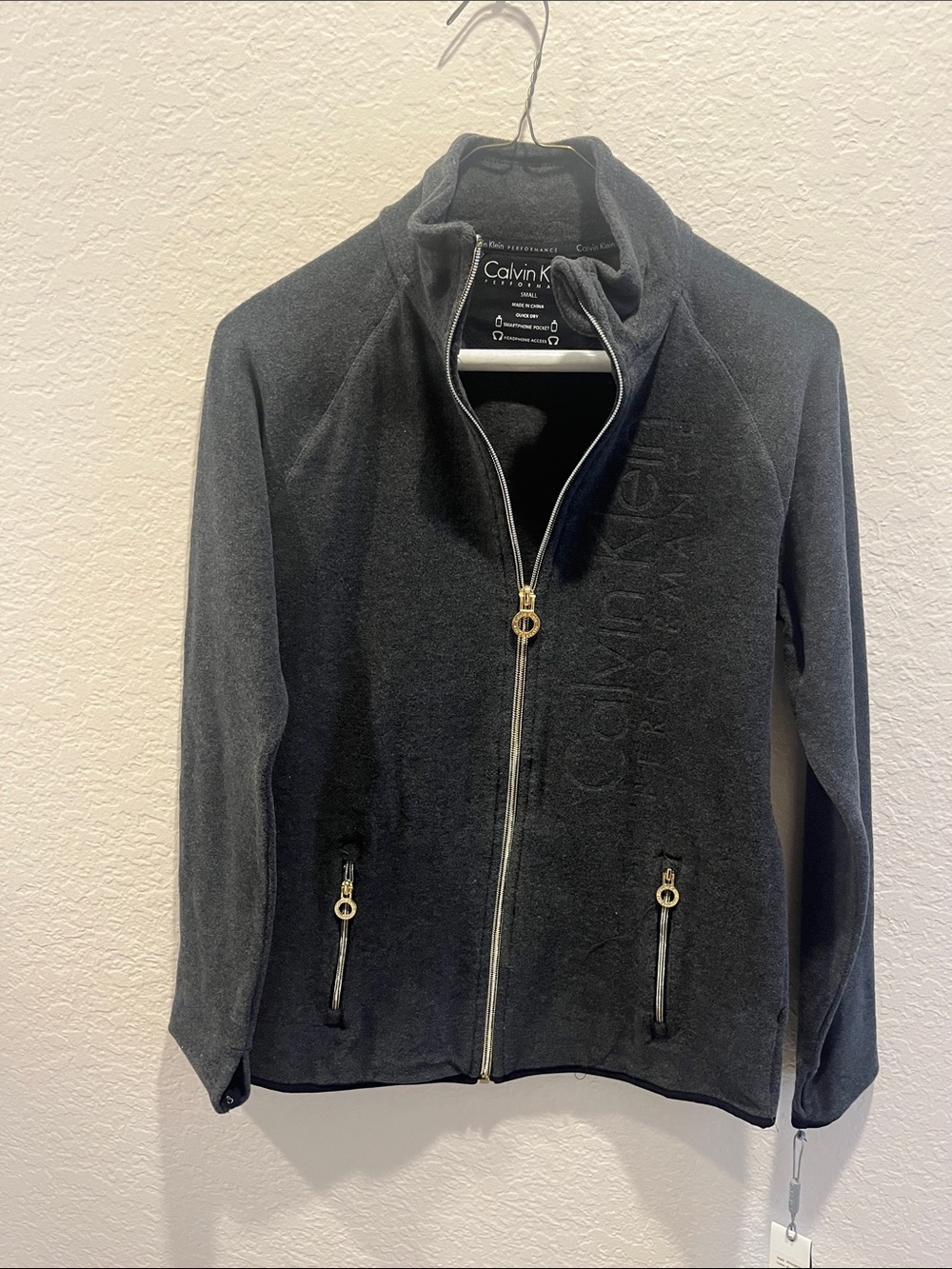 Calvin Klein Black Women's Zip-Front Bomber Jacket with Gold Accents